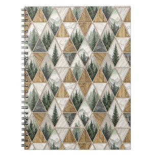 Caderno Espiral Arte de Padrão de Azulejo de Montanha Geométrica e