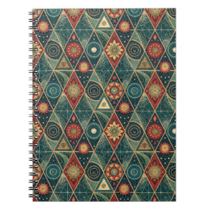 Caderno Espiral Arte de Padrão de Design de Triângulo Mandala Boho