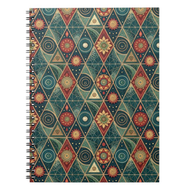Caderno Espiral Arte de Padrão de Design de Triângulo Mandala Boho (Frente)