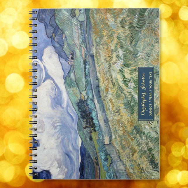 Caderno Espiral Arte de Paisagem de Vincent Van Gogh Monograma Dou (Vincent Van Gogh Landscape Art Gold Monogrammed Notebook)
