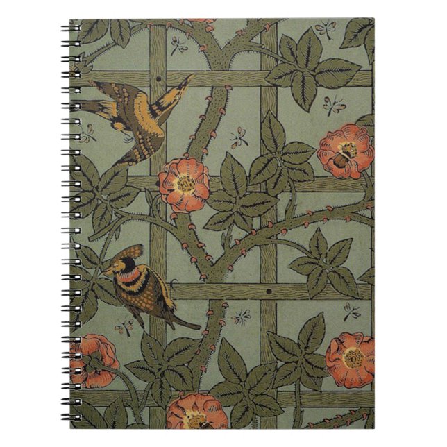 Caderno Espiral Arte de Papel de Parede Treliça de William Morris (Frente)