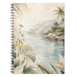 Caderno Espiral Arte de Parede Aquarela Tropical de Luxo Costeira