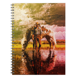 Caderno Espiral Arte de Parede com Reflexo de Cowboy e Cavalo – Oc