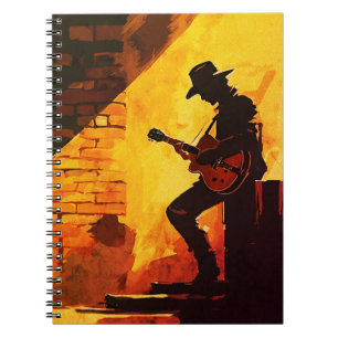 Caderno Espiral Arte de Parede de Guitarrista Cowboy – Músico West