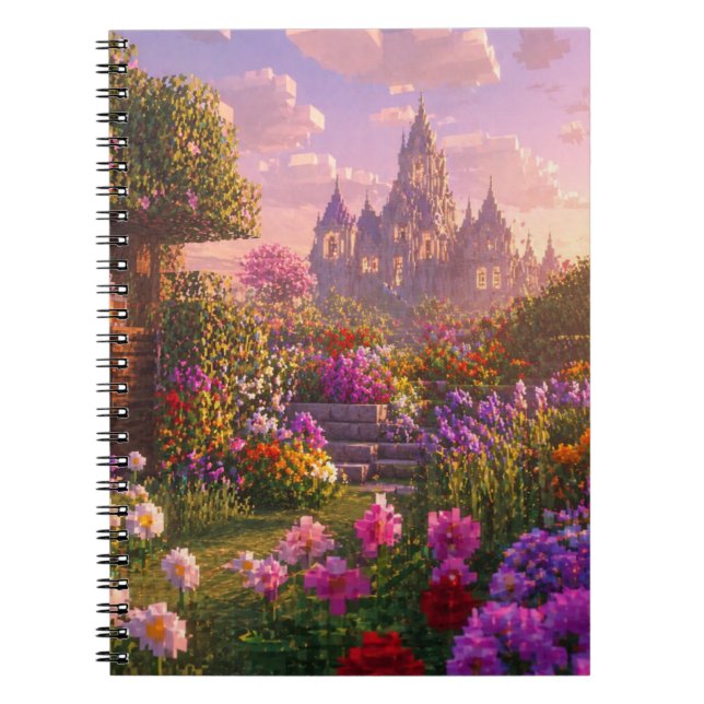 Caderno Espiral Arte de Parede de Jardim de Flores no Estilo Minec (Frente)