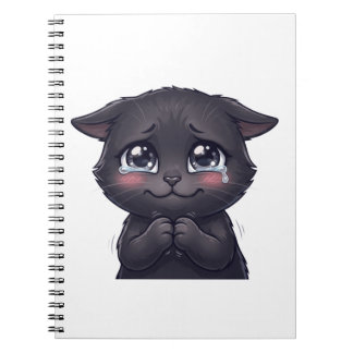 Caderno Espiral Arte de Parede em Tela de Gato Preto Chorando Fofo