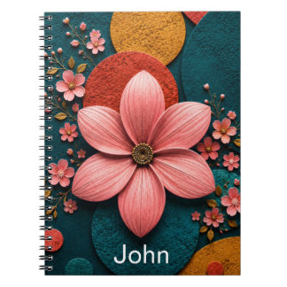 Caderno Espiral Arte de Parede Geométrica Abstrata Flor de Rosa