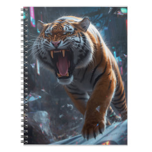 Caderno Espiral Arte de Parede Rugido do Tigre Cibernético