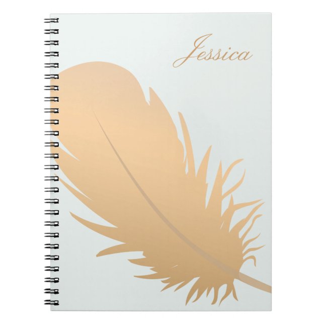 Caderno Espiral Arte de penas Dourada Elegante Personalizada (Frente)