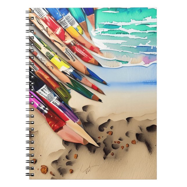 Caderno Espiral Arte de praia com lápis (Frente)
