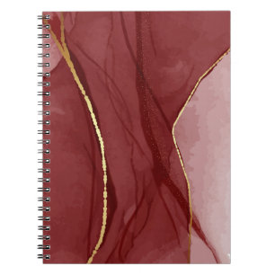 Caderno Espiral Arte de resina, fundo abstrato de marsala vermelho