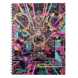 Caderno Espiral Arte de Salão de Luxo Psicodélico Neon