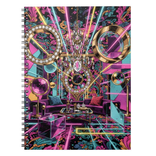 Caderno Espiral Arte de Salão de Luxo Psicodélico Neon (Frente)