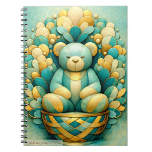 Caderno Espiral Arte de Urso de Pelúcia Geométrico em Verde Azul e