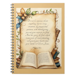 Caderno Espiral Arte de Versículo Cristão Filipenses 4:6-7