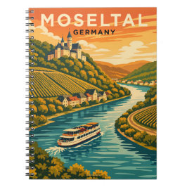 Caderno Espiral Arte de Viagem Vintage Pôr do Sol Mosel Alemanha