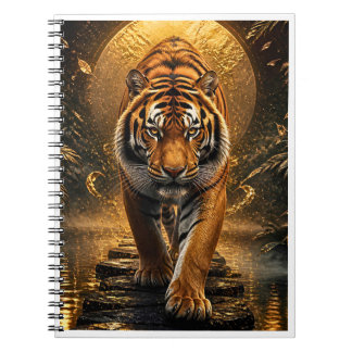 Caderno Espiral Arte de Vida Selvagem de Luxo do Tigre Dourado