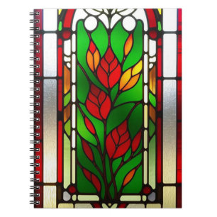 Caderno Espiral Arte de Vidro Manchado Flor Vermelha Elegante