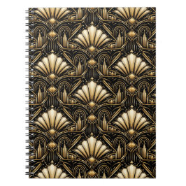 Caderno Espiral Arte Deco Arquitetônico | Clássico Preto Dourado