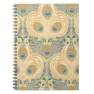 Caderno Espiral arte deco art nouveau padrão de pavão arte