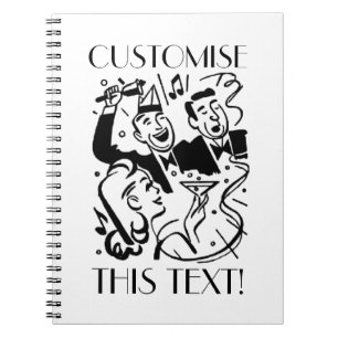 Caderno Espiral Arte Deco de Texto Personalizado Festa de Cocktail