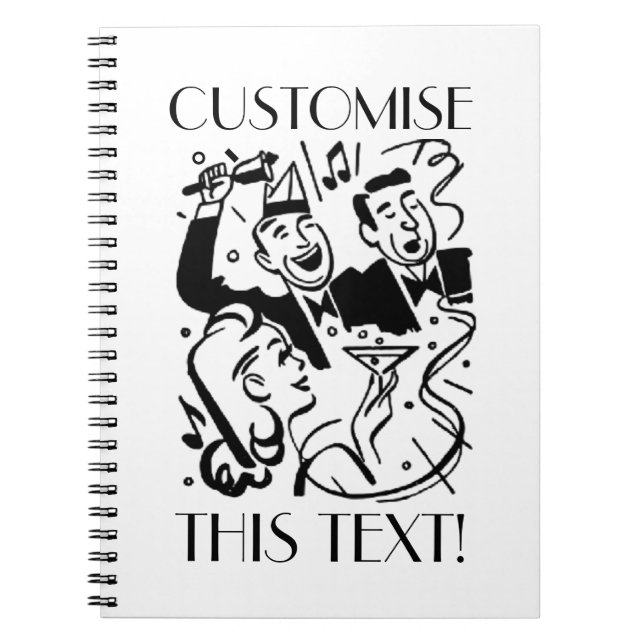 Caderno Espiral Arte Deco de Texto Personalizado Festa de Cocktail (Frente)