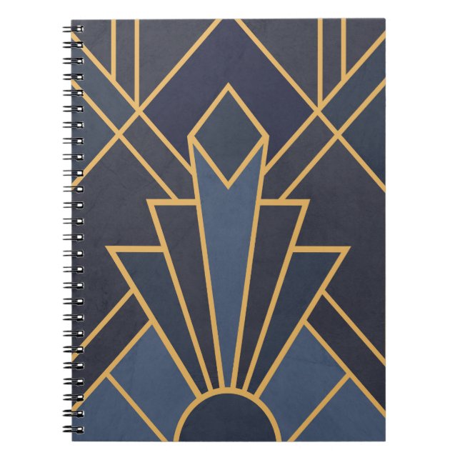 Caderno Espiral Arte Deco inspiração em azul e ouro (Frente)
