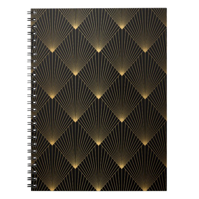 Caderno Espiral Arte Deco: Legância Dourada Negra. (Frente)