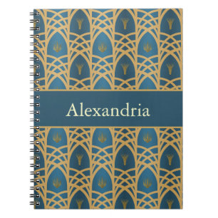 Caderno Espiral Arte Deco Personalizada Azul Turquesa e Geométrico