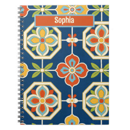Caderno Espiral Arte Deco Retro Floral Colorido Nome Personalizado