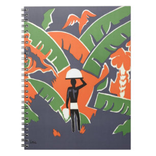 Caderno Espiral Arte Deco Vintage de Viagem, Indígena na Selva Afr