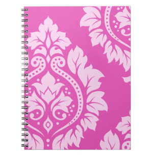 Caderno Espiral Arte decorativa do damasco mim - luz no rosa