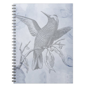 Caderno Espiral Arte detalhada de desenho de pássaro em azul paste