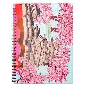Caderno Espiral Arte do Castelo Sakura Japonês - Primavera do Flor