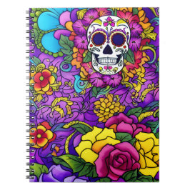 Caderno Espiral Arte do Crânio do Açúcar - Día de los Muertos Deli