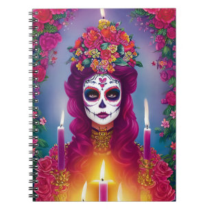 Caderno Espiral Arte do Crânio do Açúcar - Linda Mulher em Altar