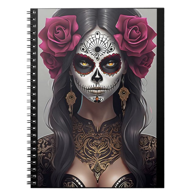 Caderno Espiral Arte do Crânio do Açúcar - Rosas e Revelação (Frente)