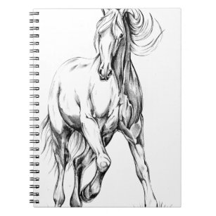 Caderno Espiral Arte do esboço do desenho do cavalo handmade