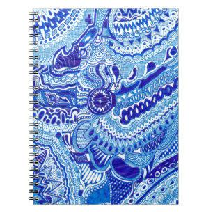 Caderno Espiral Arte do estilo Royal Blue/White Ming