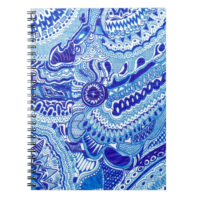 Caderno Espiral Arte do estilo Royal Blue/White Ming (Frente)