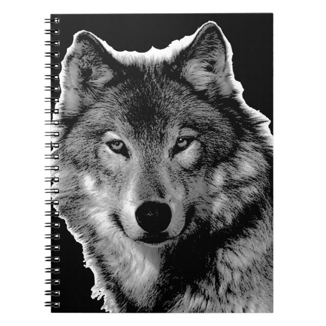 Caderno Espiral Arte do Lobo Preto e Branco (Frente)