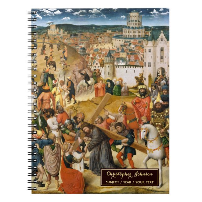 Caderno Espiral Arte do Monograma Dourado do Cristo com a Cruz Esb (Frente)