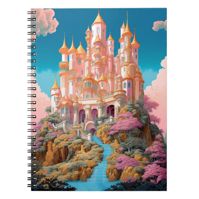 Caderno Espiral Arte Dourada Fantasia Branca de Castela Rosa (Frente)