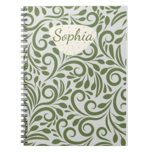 Caderno Espiral Arte Elegante em Forma Verde Orgânica para Present