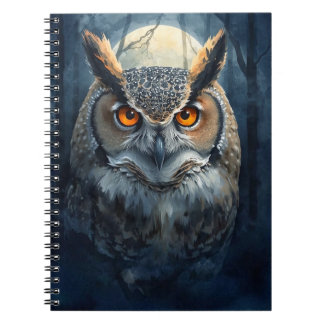 Caderno Espiral Arte em Aquarela de Coruja Mística | Coruja da Flo