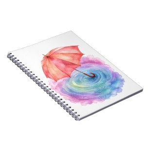 Caderno Espiral Arte em Aquarela de Guarda-Chuva Pastel Ondulações