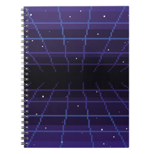 Caderno Espiral arte em pixel dos anos 80 em segundo plano de ficç