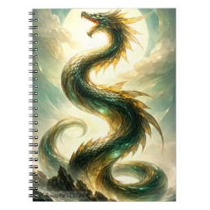 Caderno Espiral Arte Fantasia do Dragão Esmeralda Celestial