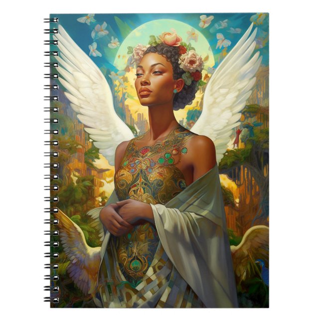 Caderno Espiral Arte Fantástica de Anjo Afro-Americano (Frente)