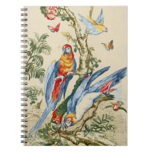 Caderno Espiral Arte Fina de Papagaio Tropical e Borboleta Antiga